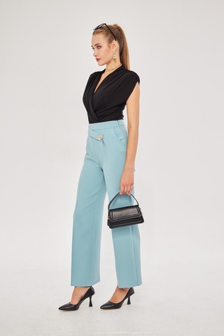 Lovelf Kare Düğme Bol Paça Pantolon Mint Yeşili Mint Yeşili
