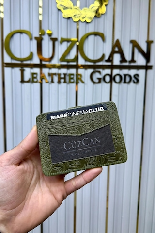 Cüzcan Jorvik Patlı Hakiki Deri Premium Kartlık Kişiye Özel İsim Baskılı Yeşil Motifli