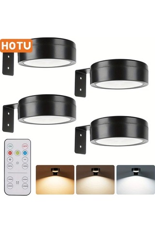 Xuweiwei Hotu 4 Adet Uzaktan Kumandalı Led Duvar Aplikasyonu Ayarlanabilir Manyetik Klips Işık 3 Renk Seçeneği Pil İle Çalışır Abs Plastik Beyaz