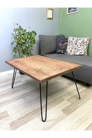 Doğal Ahşap Metal Ayaklı Orta Sehpa