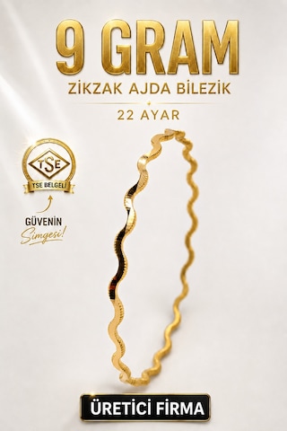 22 Ayar Tse Belgeli 9 Gram Zikzak Ajda Altın İşçiliksiz Bilezik Gold Nişan Düğün 22 Ayar Tse Belgeli 9 Gram Zikzak Ajda Altın İşçiliksiz Bilezik Gold Nişan Düğün