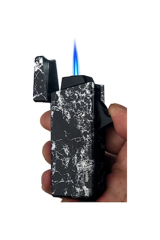 Quantoro Tek Torch Pürmüz Siyah Desenli Metal Puro Çakmağı - Trz1061