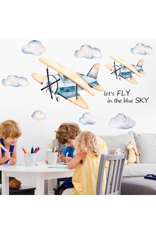Xiyyadms Pvc Çocuk Odası Duvar Sticker - Uçak Ve Bulut Desenli, 86x140cm, Kolay Yapıştır, Dekoratif Ve Onarıcı, Multifarbe, Ev/anaschool Uygun Çok Renkli