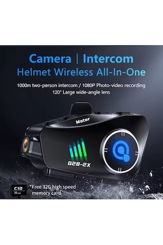 Q28-2x Motosiklet Kask Bluetooth Interkom Su Geçirmez 1080p Hd Sürüş Kaydedici Kablosuz Kamera