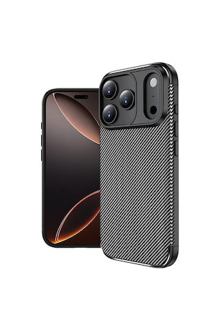 Apple Uyumlu iPhone 17 Pro Max Kılıf Karbon Silikon Case Kapak Siyah