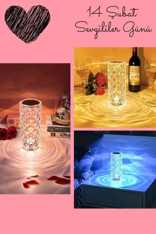 Sevgililer Gününe Özel Romantik Kristal Gece Lambası Sevgiliye Hediye - Çok Renkli