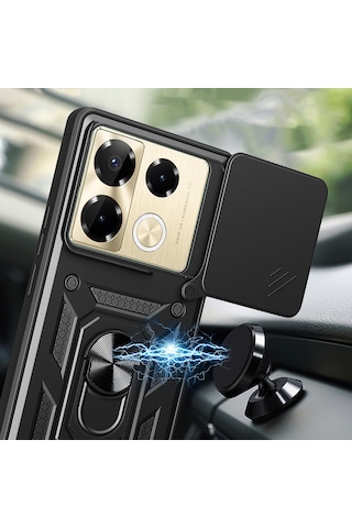 İnfinix Note 40 Pro 5g İle Uyumlu Kılıf Magnetik Standlı Kamera Korumalı Sürgülü Kapak
