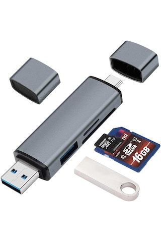 Cr62 5in1 Çift Girişli Usb 3.0 & Type-c Otg Kart Okuyucu Hub Sd, Micro Sd Kart Okuyucu Adaptör