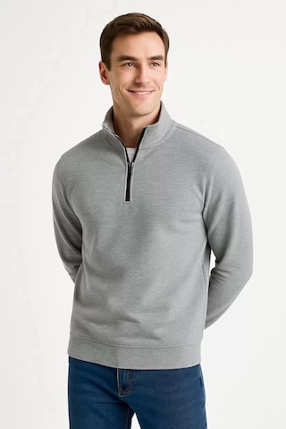 Cvs Giyim Erkek Dik Yaka Sweatshirt Dik Yaka Yarım Fermuarlı 3 İplik Şardonlu Pamuk Kumaş - Gri Gri