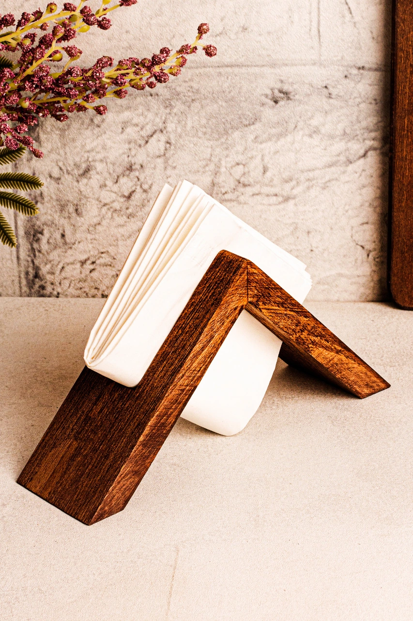 Snippy Elegante - Ahşap Dekoratif Peçetelik Filtre Kahve Süzgeç Standı Peçete Standı Kahverengi