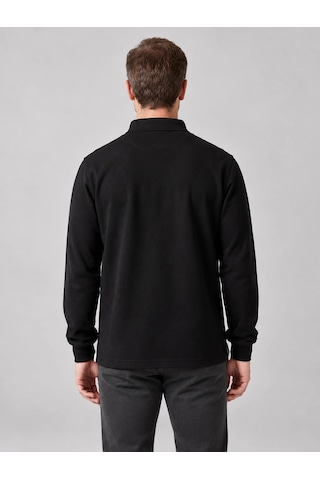 Vitrinonline Erkek Uzun Kollu Polo Yaka Sweatshirt - Siyah
