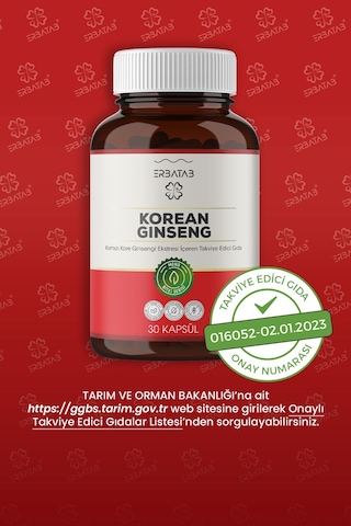 Erbatab Kırmızı Kore Ginsengi Eki Korean Ginseng 30 Kapsül