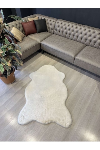 Aries Home Tavşan Tüyü Beyaz Yumuşak Makinada Yıkanabilir Kaymaz Ve Toplanmaz Süet Taban Post Halı