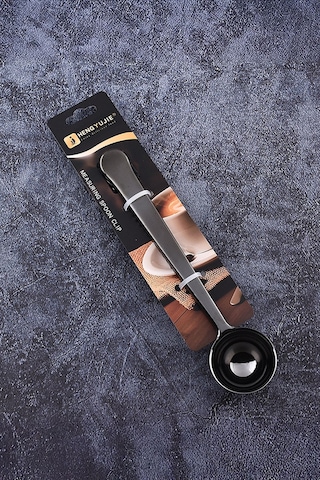 Paslanmaz Çelik Çok Amaçlı Ölçekli Kahve Ölçü Kaşığı Ve Paket Klipsi Siyah