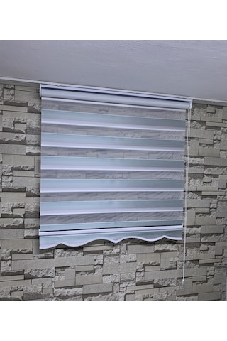 Yeşil Gri Mini Plise Zebra Perde (Etekli)