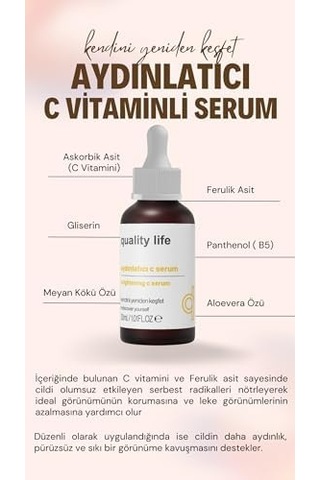Life C Vitamini Aydınlatıcı Cilt Tonu Eşitleyici Canlandırıcı Bakım Serumu Ascorbic Asit %10 C Serum