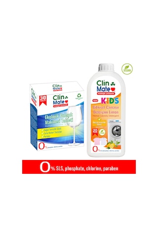 Clinmate Ekolojik Bulaşık Makinesi Deterjanı 30 Tablet + Bitkisel Çocuk Çamaşır Deterjanı 750 ML