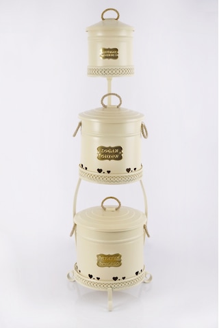 3 Katlı Metal Patates Soğan Sarımsak Saklama Kovası Krem