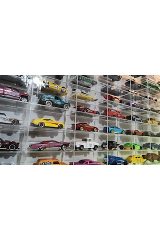 1/64 Ölçekli Kapaklı Şeffaf 49lu Koleksiyon Araba Rafı Araç Standı Klasik Model Pleksi Akrilik