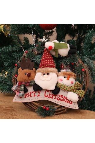 Noel Rattan Çelenk Dekoratif Kolye Geyik Tarzı 023