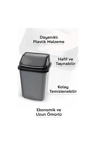 Kapaklı Plastik Çöp Kovası - Ev Ofis Banyo Mutfak Çöp Kovası Gri 20 Litre Gri