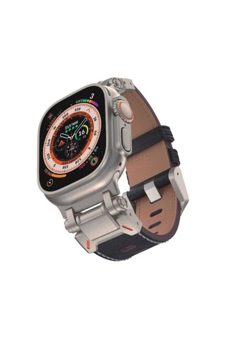 Apple Uyumlu Watch 44mm Zore Krd-114 Metal Başlıklı Suni Deri Kordon