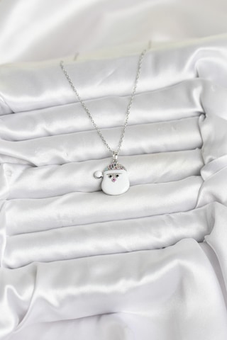 Zarif Boyunlar İçin Silver Çelik Zincir Şapkalı Kardan Adam Kafa Yılbaşı Tema Kadın Kolye Metalik