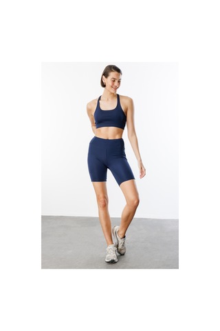 Yüksek Bel Toparlayıcı Çift Cepli Biker Şort Kısa Spor Tayt Kısa-tayt Lacivert