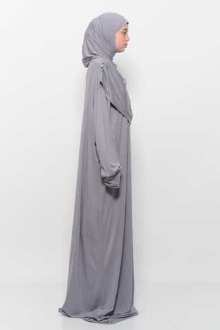 Pratik Tek Parça Pamuklu Yarasa Kollu Tak Çıkar Başörtülü Tesettür Namaz Elbisesi Gri Çok Renkli