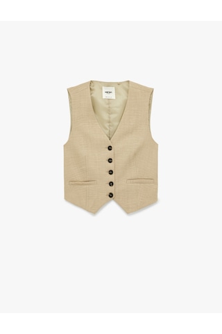 Koton Regular Fit Cepli V Yaka Blazer Yelek Haki 6sak20041uw Haki