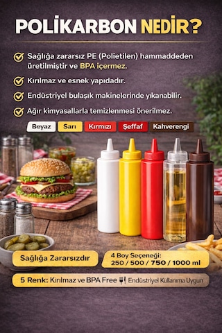 Sosluk Sıkma Şişesi 250 Ml Bpa Free Yağ, Sos Şişesi Endüstriyel Kullanım Şeffaf