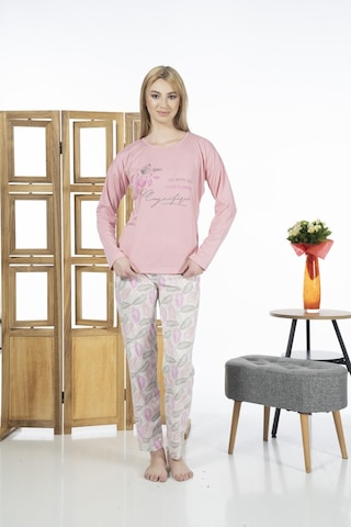 Estiva 24119 Kadın Yaprak Desenli Uzun Kollu Yazlık Viskon Pijama Takımı 001
