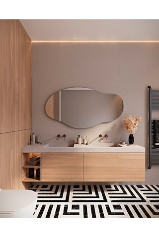 Asimetrik Model Çerçevesiz Ayna Duvar Aynası Konsol Aynası 75 X 40 Gümüş
