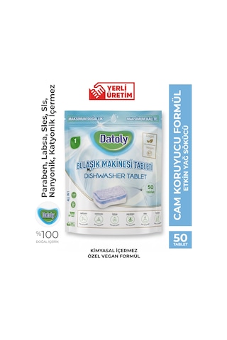 Datoly Hepsi 1 Arada Bulaşık Makinesi Tableti 50'li - Yağ Sökücü, Tuz & Parlatıcı Etkili Kireç Önleyici Deterjan 3'lü Set
