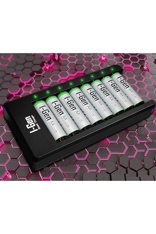 I-Gen G827 8'li Pil Şarj Aleti + 8 Adet AA 2700 mAh Şarj Edilebilir AA Şarjlı Kalem Pilli Set 1.2V Ni-MH