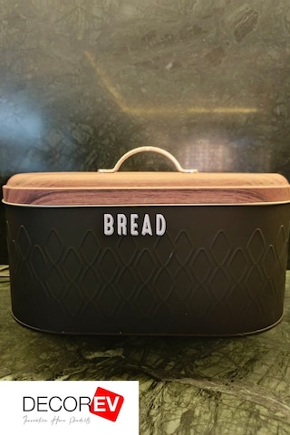 Decorev Metal Ekmeklik Siyah Ekmek Sepeti Saklama Kutusu Siyah