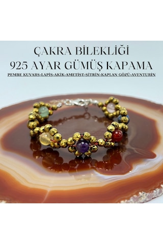 Yıldız Doğal Taş Çakra 925 Ayar Gümüş Kapama Çiçek ModelBileklik P.kuva