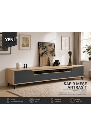 Legno Premium 180cm Modern Tv Ünitesi Safir-ant Antrasit - Safir Meşe