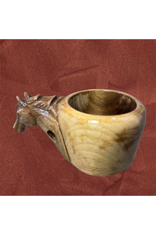Ahşap El Oyması At Figür Kuksa. 17x10x8 Cm