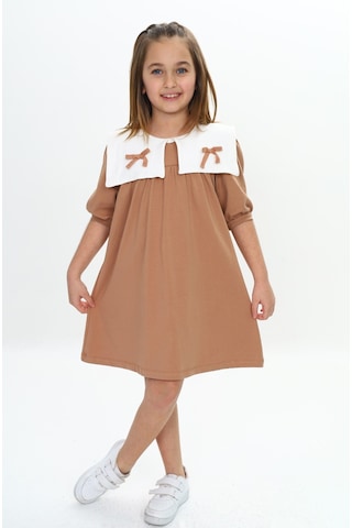 Toontoy Kız Çocuk Yaka Detaylı Elbise Kahverengi