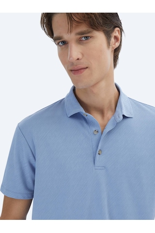 Kip Mavi Jakarlı Polo Yaka T-shirt Mavi