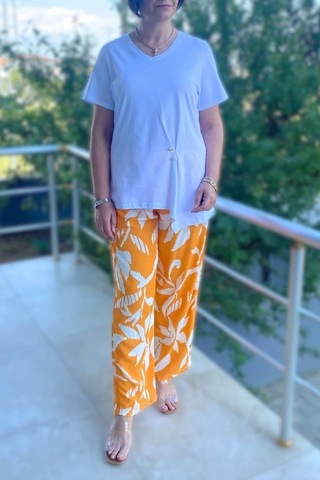 Mia Butik Büyük Beden Bahar Takım Beyaz-turuncu Beyaz-turuncu