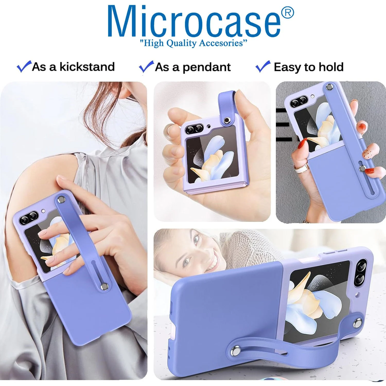 Microcase Samsung Galaxy Uyumlu Z Flip 6/ Z Flip 7 Fe Parmak Tutuculu Deri Desen Plastik Kılıf - Al3151 Siyah-lacivert