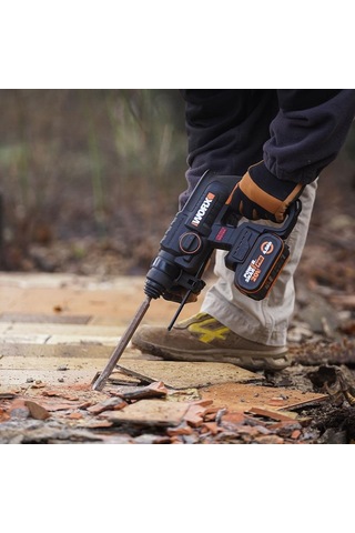 Worx WX381 20V 4.0Ah 2J Li-ion Tek Akülü Şarjlı Sds-Plus Pnömatik Kırıcı/Delici + 3 Parça Delme Ucu