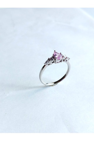 Gümüş Özel Pembe Tek Taş Çiçek Tasarım Kadın Yüzük 16