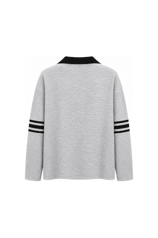 Mixray 2258 Kadın Los Angeles 95 Baskılı Polo Yaka Sweatshirt Gri