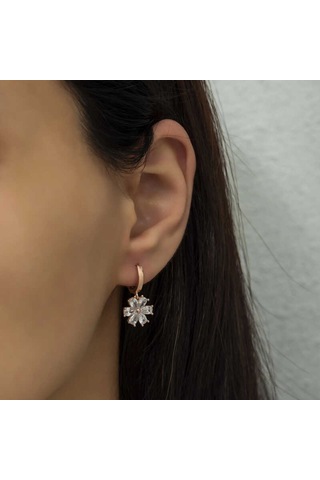 Gümüş Beyaz Çiçek Küpe 14 MM Gümüş