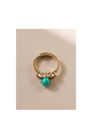 Esoo Jewelry Vintage Taşlı Bohem Ayarlanabilir Kadın Yüzük Antik Pirinç - Turkuaz