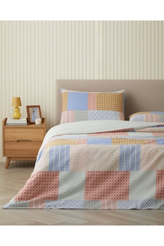 English Home Patchform Kolay Ütülenir Çift Kişilik Nevresim Seti 200x220 Cm Mavi Bordo