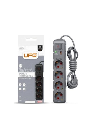 Yeni 4lü Akım Korumalı Grup Priz 1,5 Metre Bakır Kablolu, 5v 2,4a Usb Ve Type-c İle Şarj, Anahtarlı Topraklı Priz, Sürekli Koruma, 16a 250v, Max 3500w Aşırı Yük Koruması, 1,5m. Gri Renk